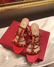 Fortok Valentino Rockstud Calfskin Leather Slide Sandal 60 mm Red - 2