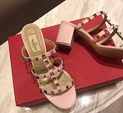 Fortok Valentino Rockstud Calfskin Leather Slide Sandal 60 mm Pink  - 3