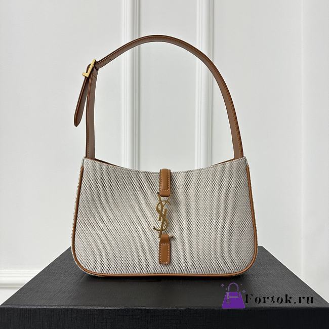 Fortok Saint Laurent Le5A7 Hobo Bag Canvas & Brown Leather 23x16x6cm - 1