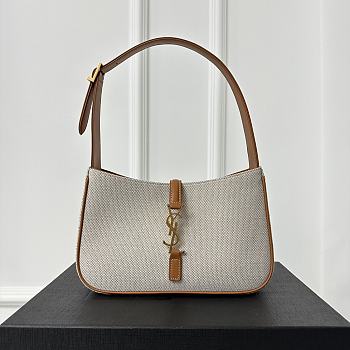 Fortok Saint Laurent Le5A7 Hobo Bag Canvas & Brown Leather 23x16x6cm