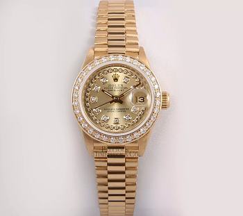Fortok Rolex Lady President 26mm-Champagne String Diamond Dial-Diamond Bezel Watch