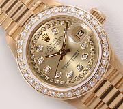 Fortok Rolex Lady President 26mm-Champagne String Diamond Dial-Diamond Bezel Watch - 6