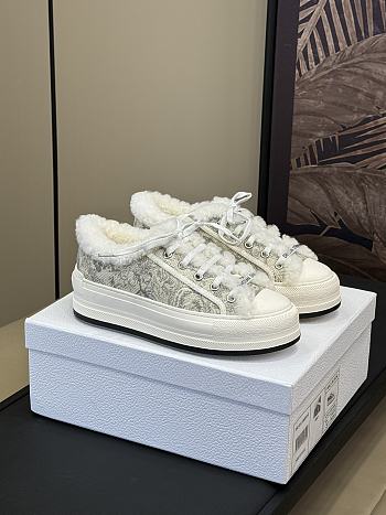 Fortok Dior Platform Grey and White Shearling Sneakers