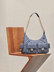 Fortok Chanel Jennie Hobo Bag Dark Blue Denim 27x35x18cm - 6
