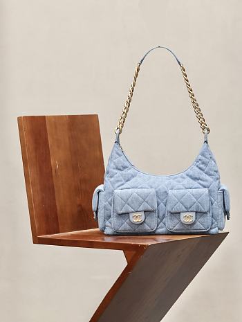 Fortok Chanel Jennie Hobo Bag Blue Denim 27x35x18cm