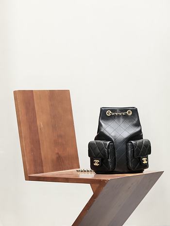 Fortok Chanel 25C Black Sheepskin Backpack 31x23x10cm