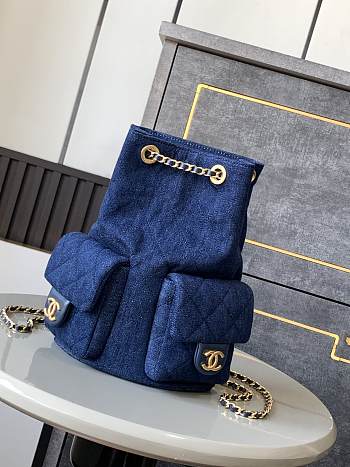 Fortok Chanel 25C Backpack Dark Blue Denim 31x23x10cm