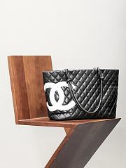 Fortok Chanel Cambon Line Quilted Tote Shoulder Bag Black White Logo 30x25cm - 1