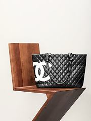 Fortok Chanel Cambon Line Quilted Tote Shoulder Bag Black White Logo 30x25cm - 5