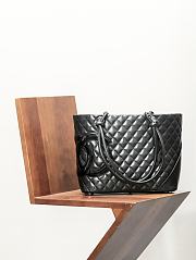 Fortok Chanel Cambon Line Quilted Tote Shoulder Bag Full Black 30x25cm - 1