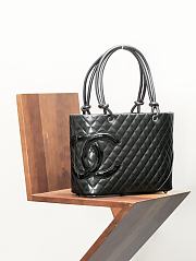 Fortok Chanel Cambon Line Quilted Tote Shoulder Bag Full Black 30x25cm - 3
