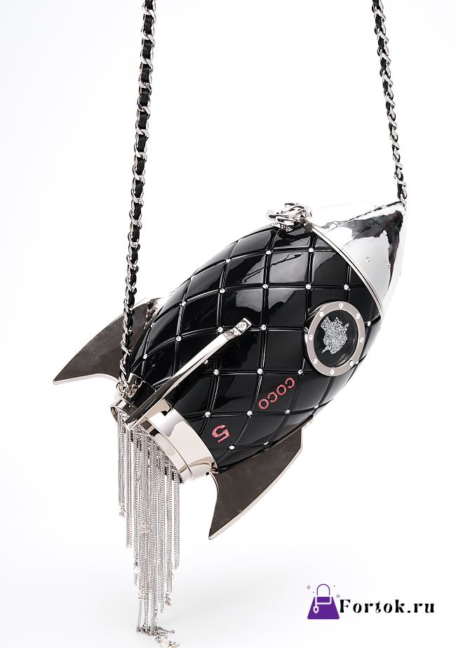 Fortok Chanel Plexiglass Crystal Rocket Ship Minaudière Clutch Black 25×10cm - 1