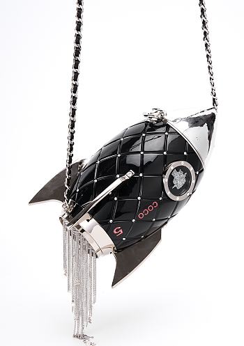 Fortok Chanel Plexiglass Crystal Rocket Ship Minaudière Clutch Black 25×10cm