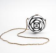 Fortok Chanel Resin Plexi CC Round Camellia Minaudiere Clutch Black White 12×12×12cm - 1