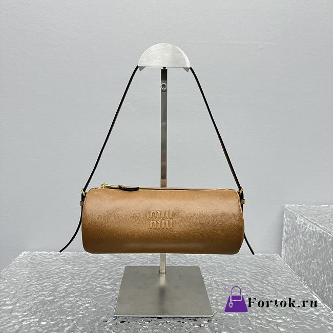Fortok Miu Miu Small Round Pen Holder Bag Brown 5717 22x9.5x8.5cm - 1