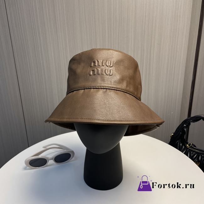 Fortok Miu Miu Bucket Hat Dark Brown Leather - 1