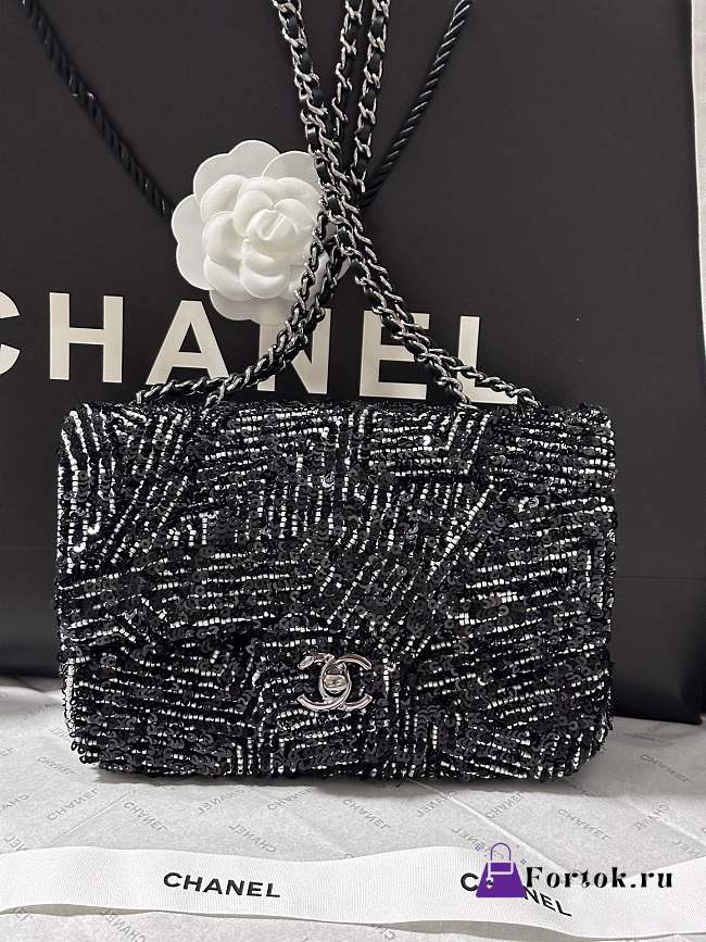 Fortok Chanel  24k White Tube Beads Sequins Flap Bag 20cm - 1