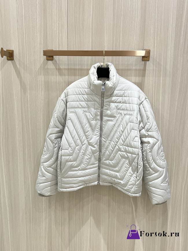 Fortok Louis Vuitton Embroidered Letter Flower Quilted Jacket Down Jacket White - 1