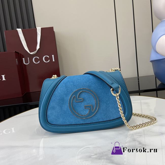 Fortok Gucci Blondie Shoulder Bag Blue Suede & Leather 815711 21.5x11x8cm - 1