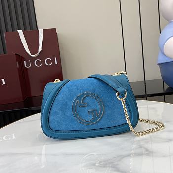 Fortok Gucci Blondie Shoulder Bag Blue Suede & Leather 815711 21.5x11x8cm