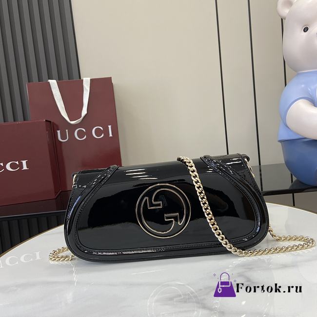 Fortok Gucci Blondie Small Shoulder Bag Black Patent Leather 814952 29.5x12.5x7cm - 1