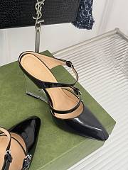 Fortok Gucci Transparent Wedge Heel Half Slippers Black  - 4