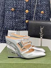 Fortok Gucci Transparent Wedge Heel Half Slippers Silver - 1