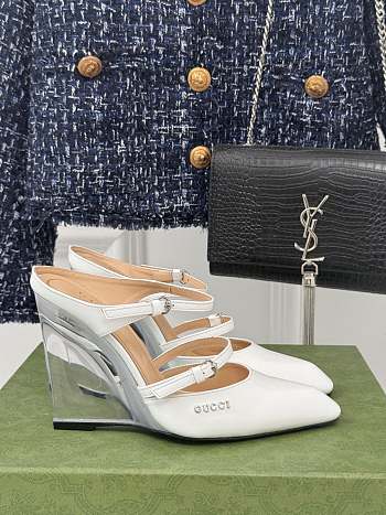 Fortok Gucci Transparent Wedge Heel Half Slippers White