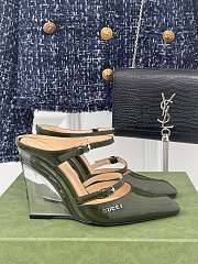 Fortok Gucci Transparent Wedge Heel Half Slippers Green - 1
