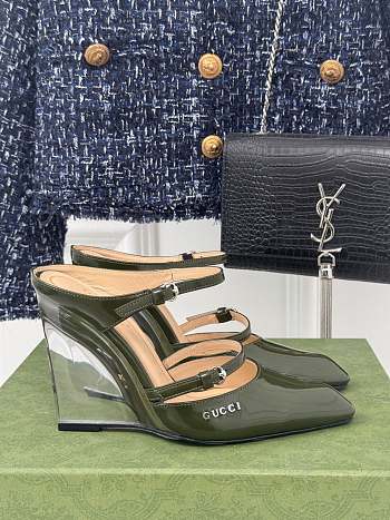 Fortok Gucci Transparent Wedge Heel Half Slippers Green