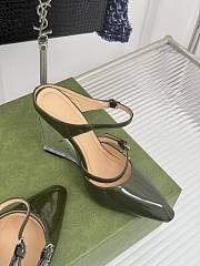 Fortok Gucci Transparent Wedge Heel Half Slippers Green - 6
