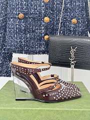 Fortok Gucci Rivet Transparent Wedge Heel Half Slippers Burgundy - 1