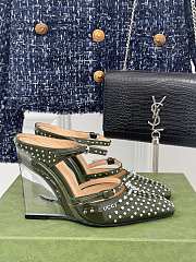 Fortok Gucci Rivet Transparent Wedge Heel Half Slippers Green - 1