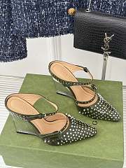 Fortok Gucci Rivet Transparent Wedge Heel Half Slippers Green - 6