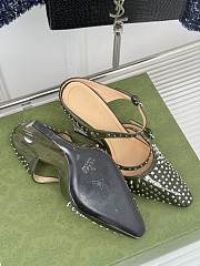 Fortok Gucci Rivet Transparent Wedge Heel Half Slippers Green - 2