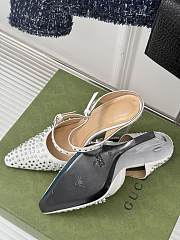 Fortok Gucci Rivet Transparent Wedge Heel Half Slippers White - 6