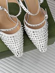 Fortok Gucci Rivet Transparent Wedge Heel Half Slippers White - 5