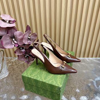 Fortok Gucci Horsebit Heel Pointed Sandals Brown