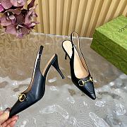 Fortok Gucci Horsebit Heel Pointed Sandals Black - 3