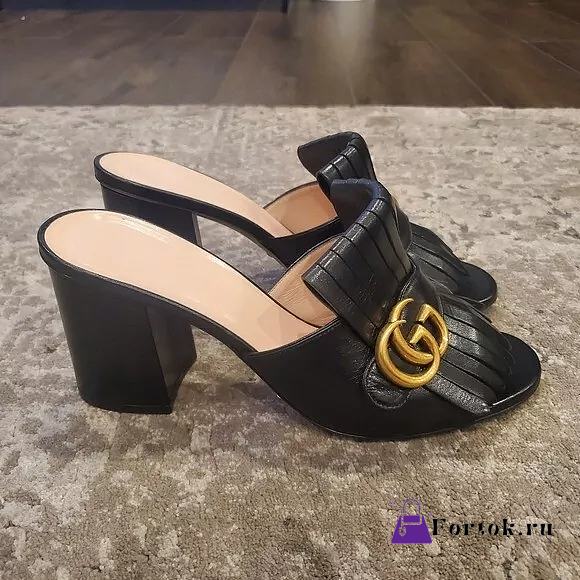 Fortok Gucci GG Marmont Fringe Open Toe Mule Sandals - 1