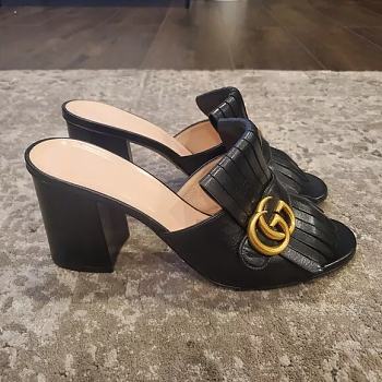 Fortok Gucci GG Marmont Fringe Open Toe Mule Sandals
