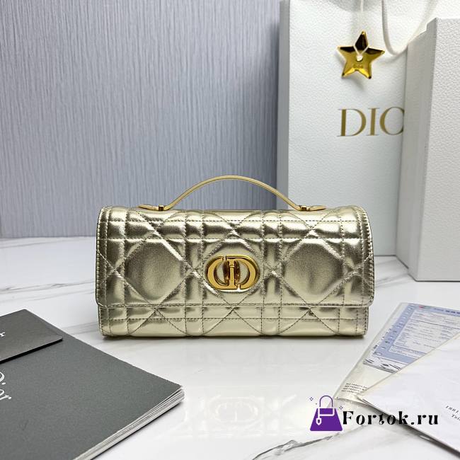 Fortok Dior Miss Caro Top Handle Clutch Gold Leather 24x12x4cm - 1