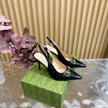 Fortok Gucci Horsebit Embossed Sandals Black