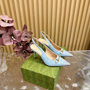 Fortok Gucci Horsebit Slingback Pumps Blue