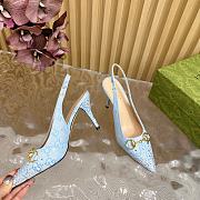 Fortok Gucci Horsebit Slingback Pumps Blue - 4