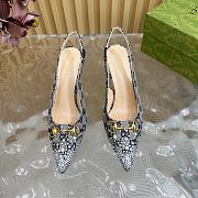 Fortok Gucci Horsebit Slingback Pumps Beige & Blue - 4