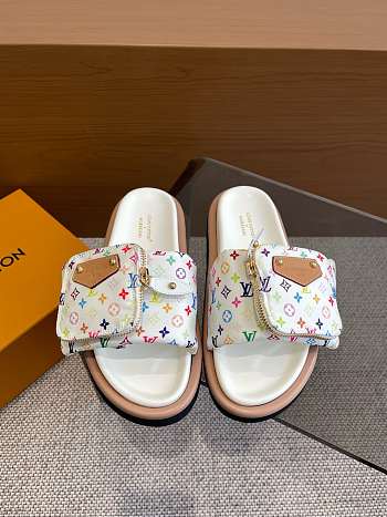 Fortok Louis Vuitton Pool Pillow Comfort Flat Sandals White Multicolor