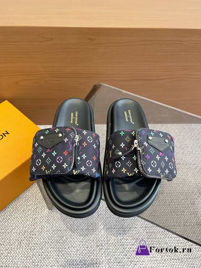 Fortok Louis Vuitton Pool Pillow Comfort Flat Sandals Black Multicolor - 1