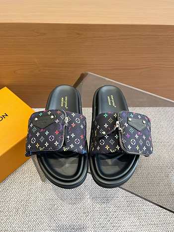 Fortok Louis Vuitton Pool Pillow Comfort Flat Sandals Black Multicolor