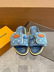 Fortok Louis Vuitton Pool Pillow Comfort Flat Sandals Blue Denim - 1